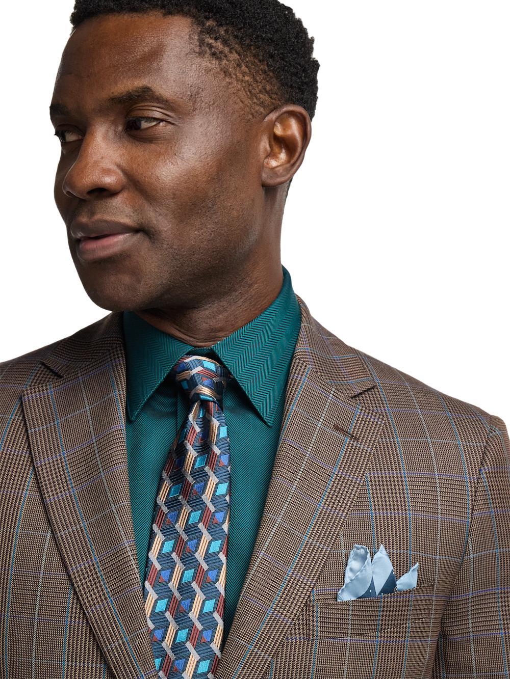 Wool Blend Plaid Single Breasted Notch Lapel Suit Jacket - Brown/blue Product Image