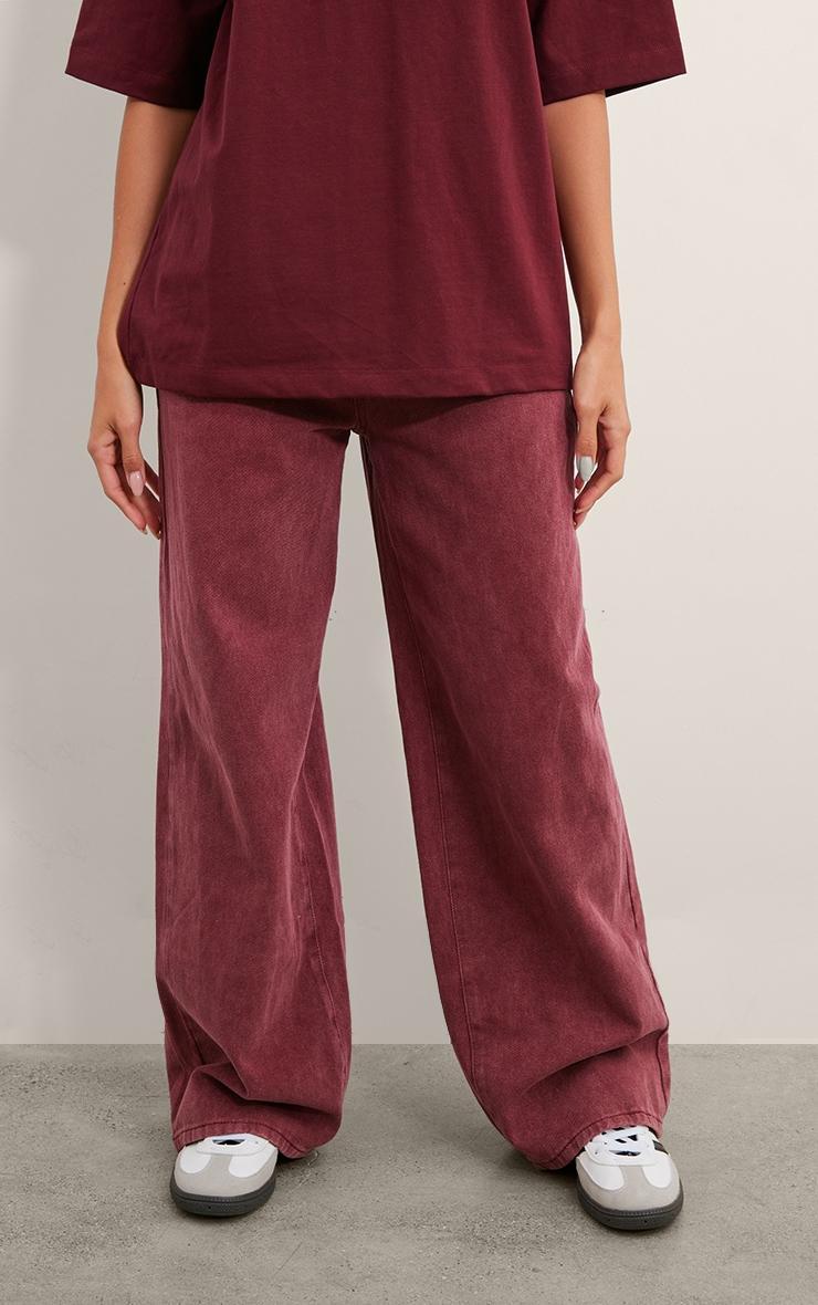 Washed Burgundy Wide Leg Jeans Product Image