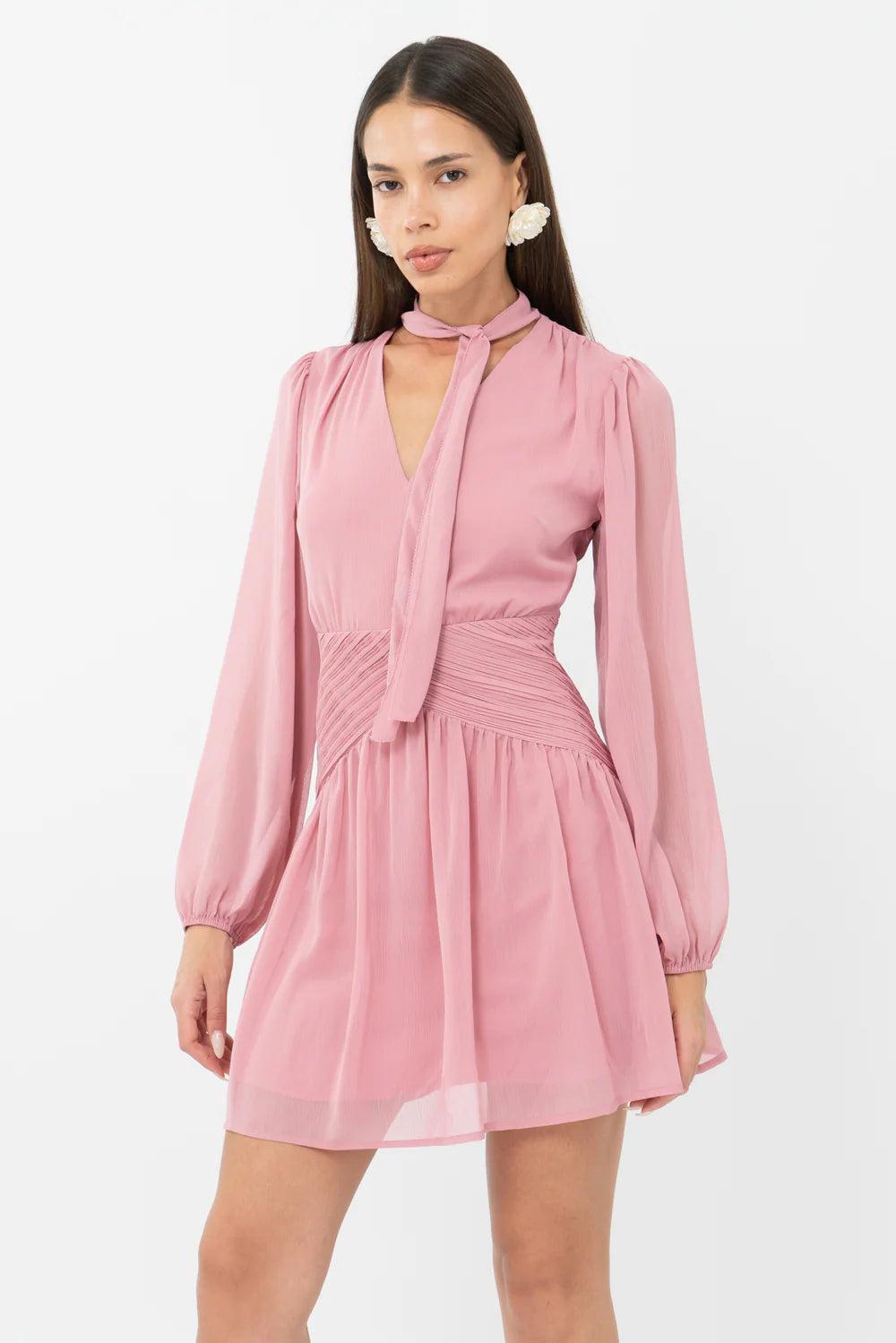 Betsy Neck Tie Mini Dress- Rose Product Image