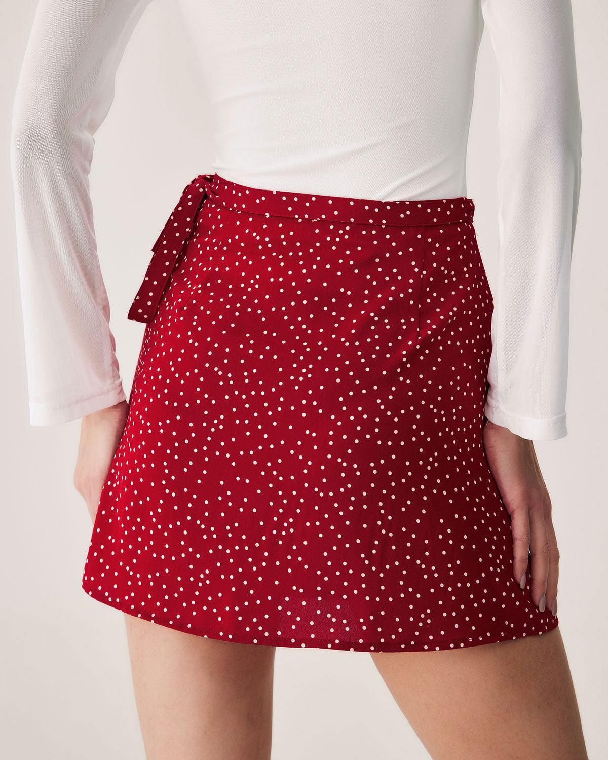 Red Polka Dot Wrap Mini Skirt Product Image