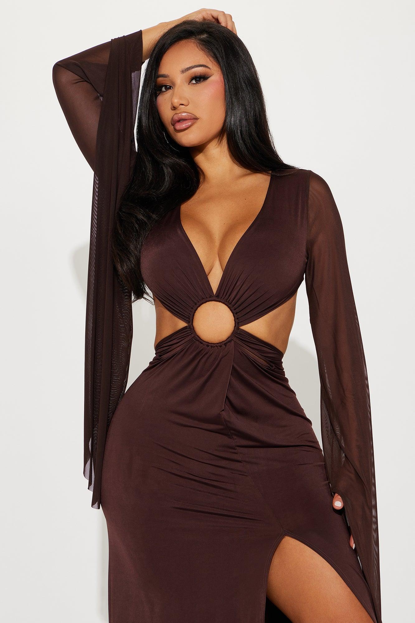 Sarah Long Sleeve Maxi Dress - Brown Product Image