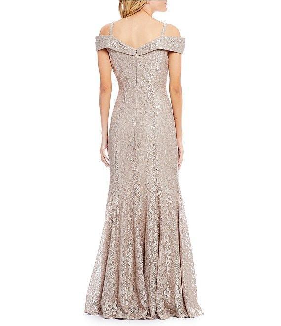 R & M Richards Off-the-Shoulder Cap Sleeve Floral Lace Mermaid Gown Product Image