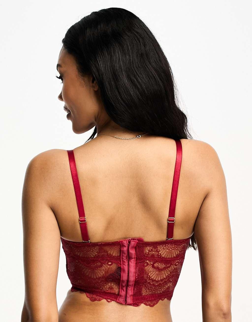 ASOS DESIGN Fuller Bust Rosie lace with detachable straps corset in burgundy Product Image