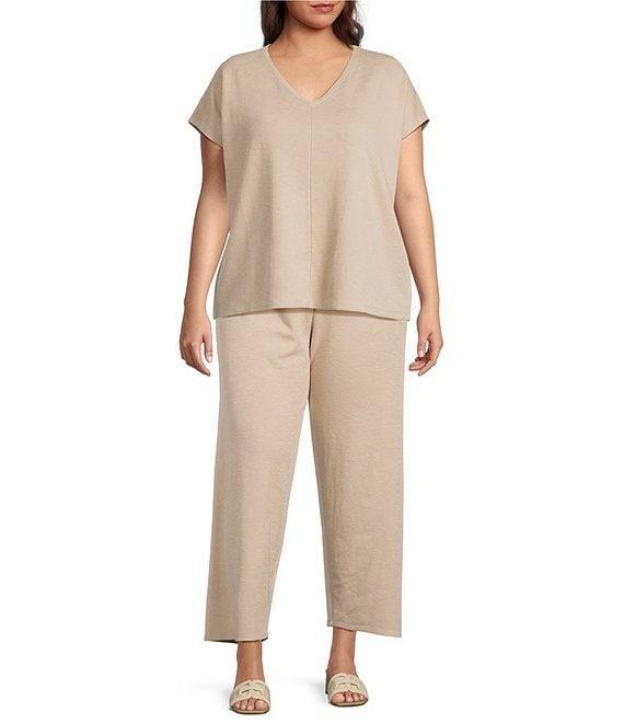 Eileen Fisher Plus Coordinating Organic Cotton Slub Rib Knit V-Neck Cap Sleeve Square Top Product Image