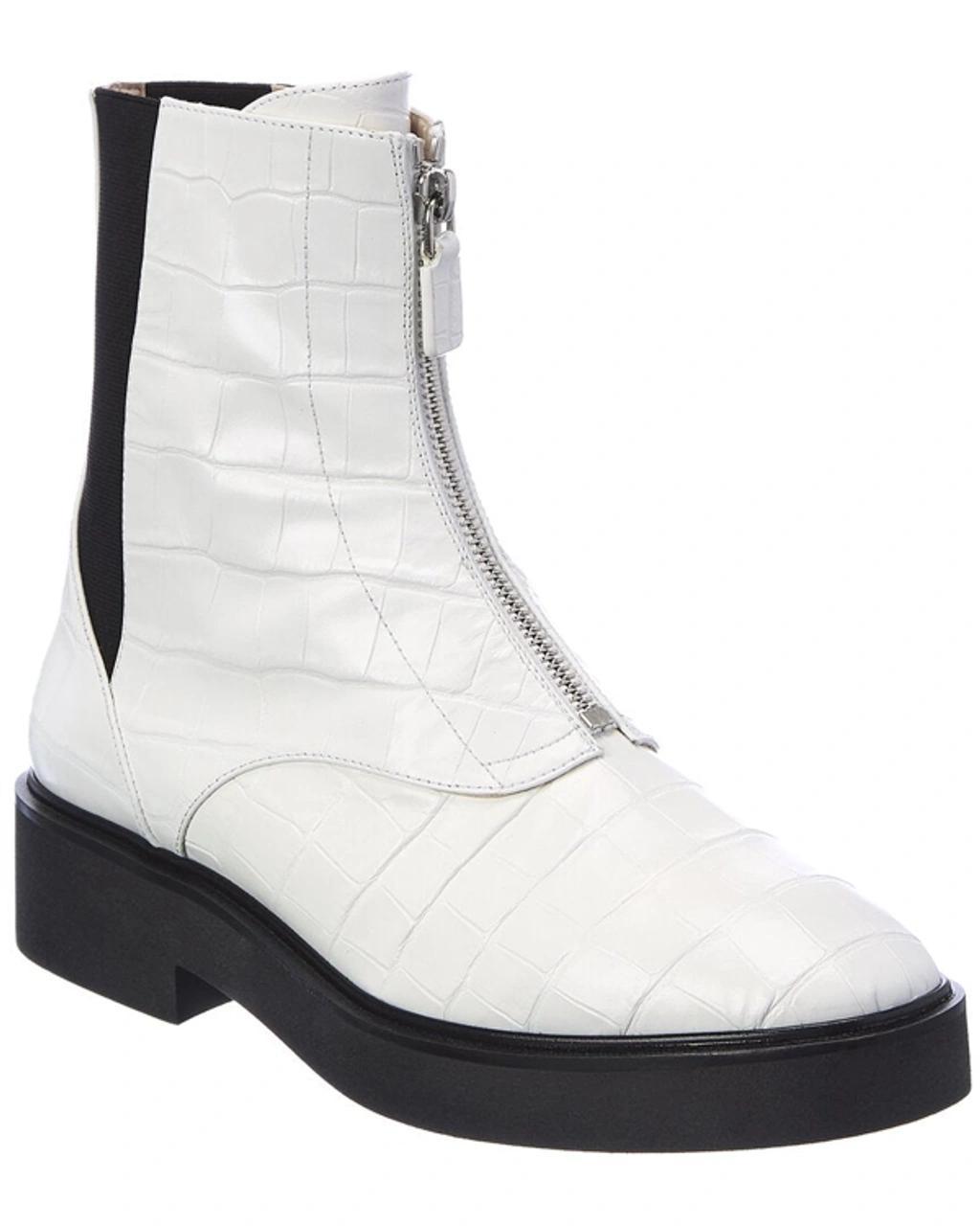 STUART WEITZMAN Lodge Zip Leather Bootie In White Product Image