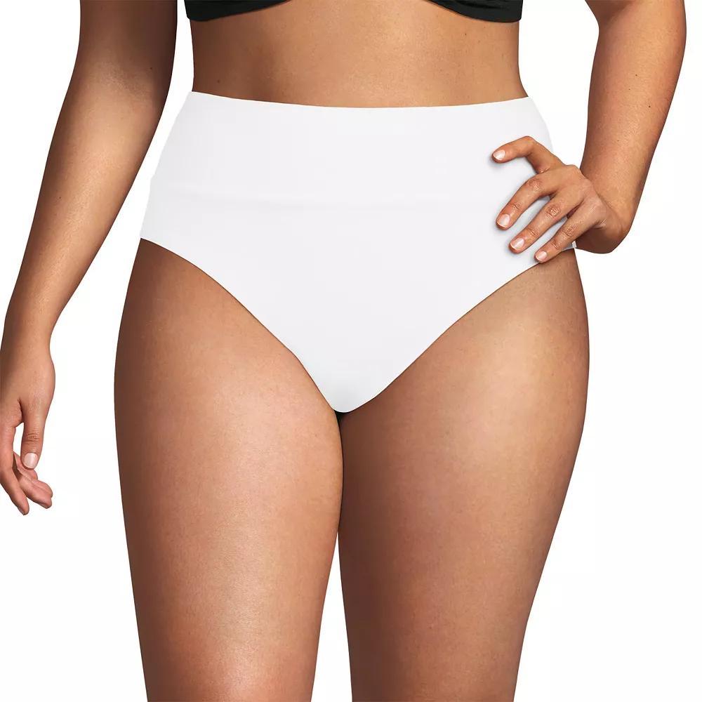 Plus Size Lands' End Size Tugless High Waisted Bikini Bottoms, Women's, Size: 16 W, White Product Image