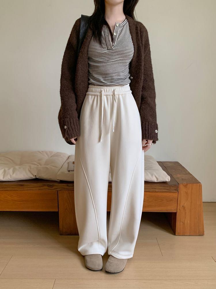 Drawstring Waist Paneled Wide Leg Sweatpants Product Image