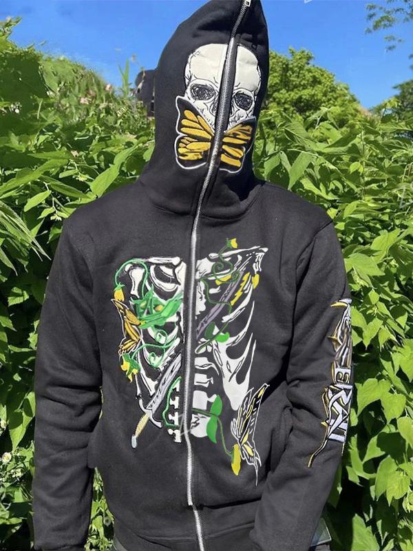 Men's Skull Skeleton Print Oversized Hoodie Product Image