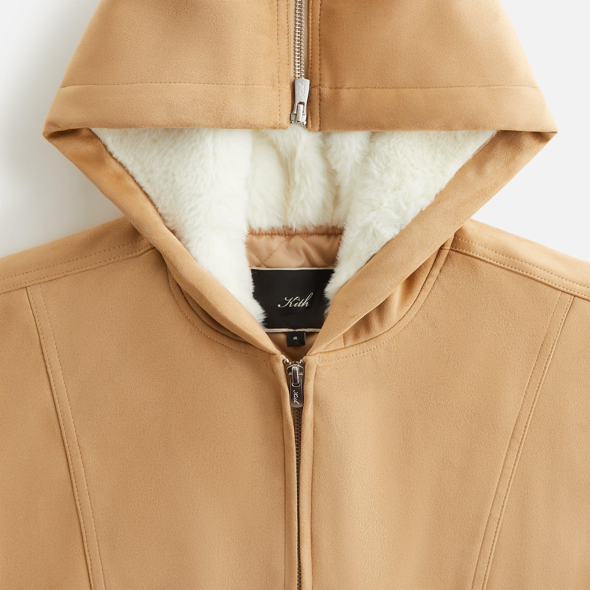 Kith Women Nylas Microsuede Zip Hooded Bomber - Birch Female Product Image