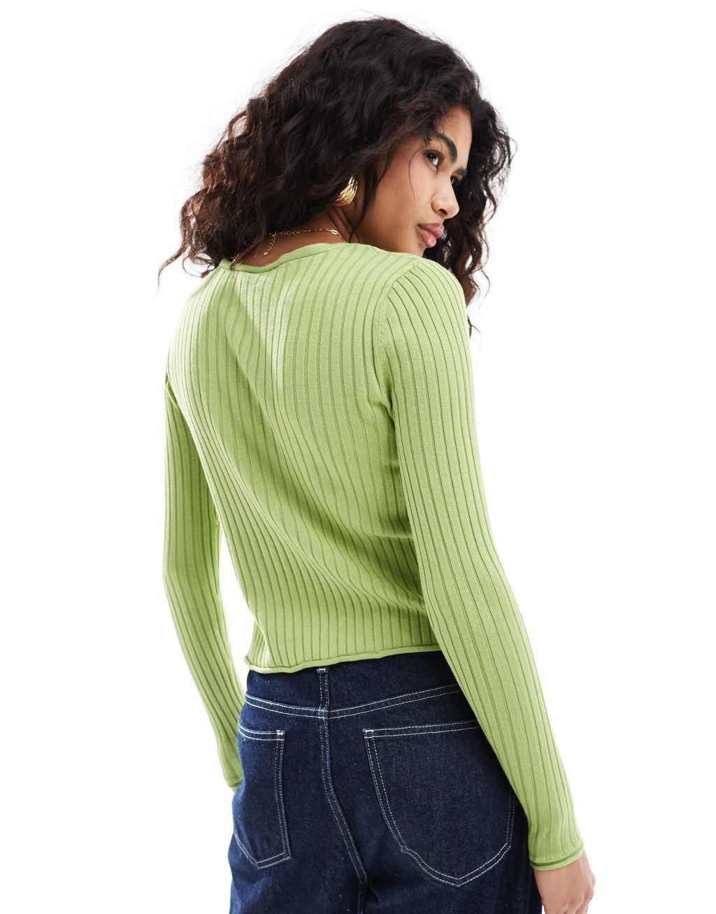 ONLY tie front knit cardigan in green Product Image