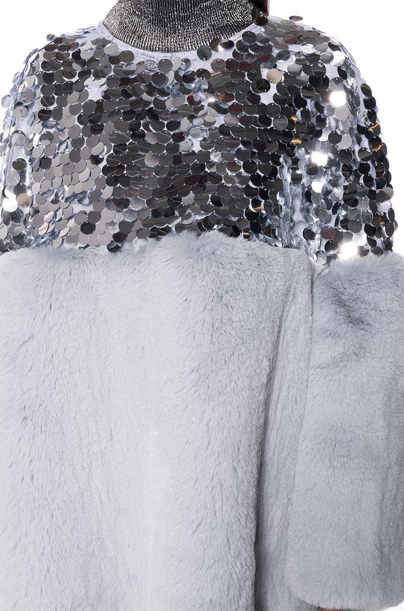 CRESSIDA SEQUIN FAUX FUR MINI DRESS Product Image