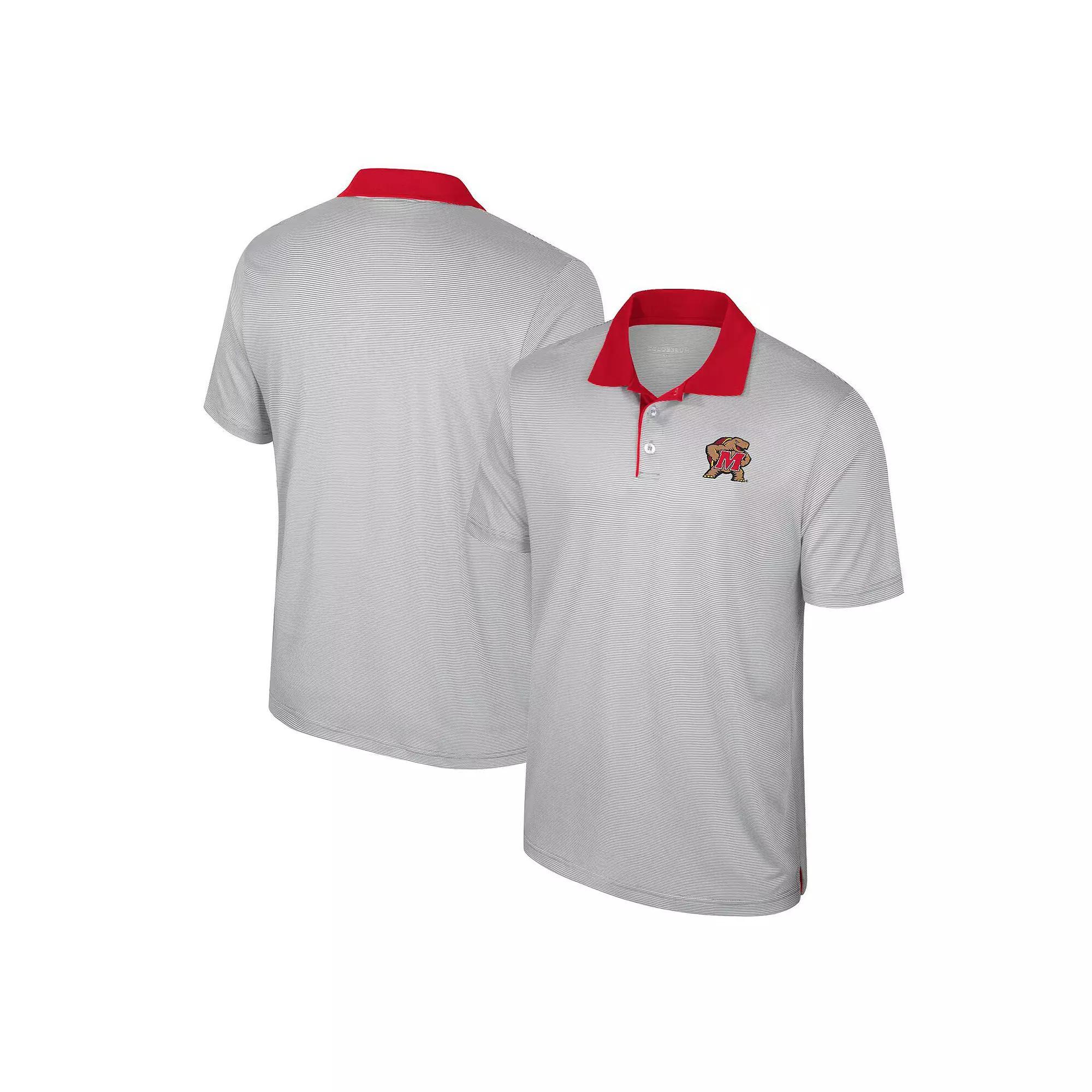 Men's Colosseum Gray Maryland Terrapins Tuck Striped Polo, Size: XL, Grey Product Image