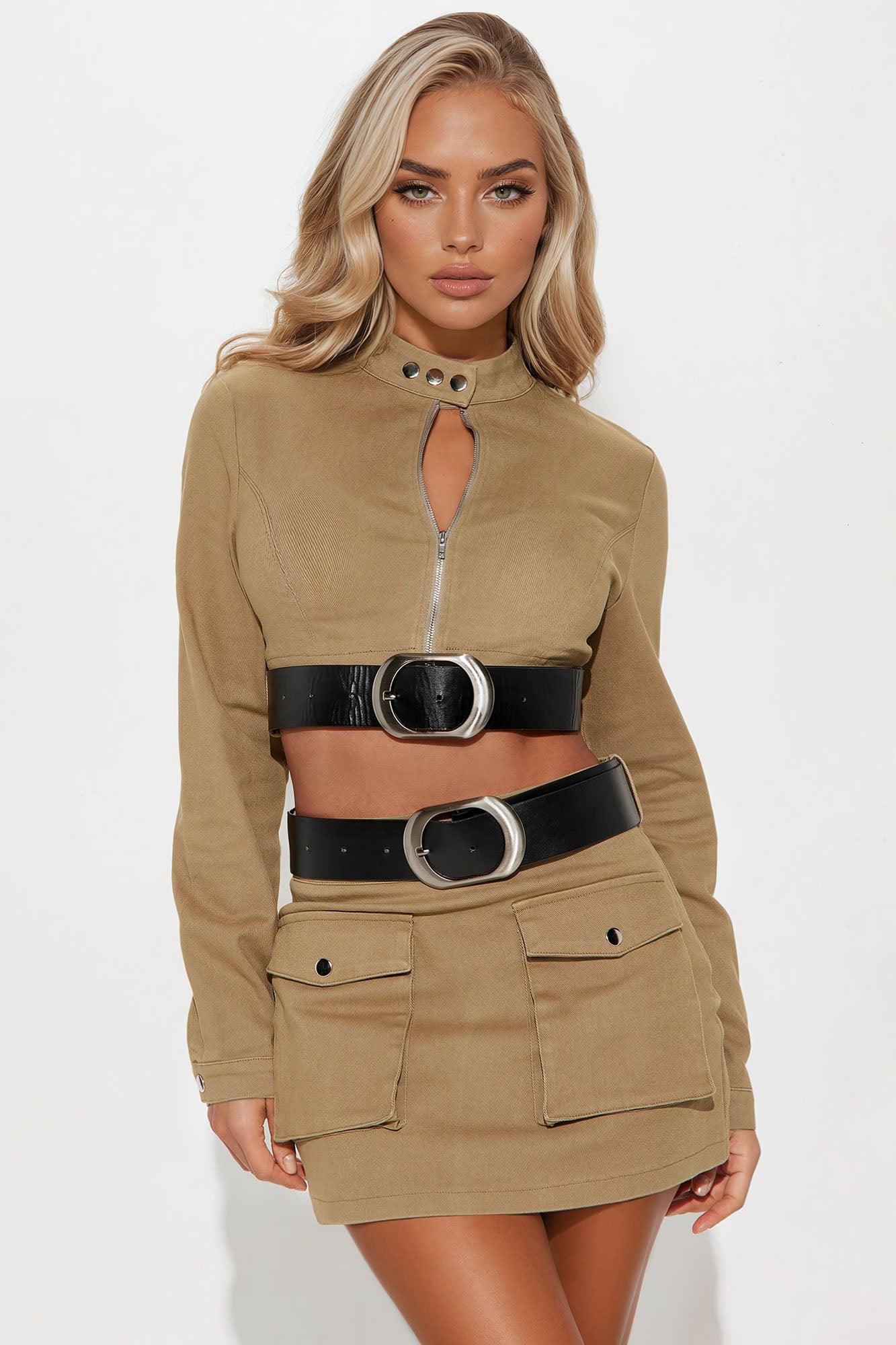 Call Me Belted Skirt Set - Olive Product Image