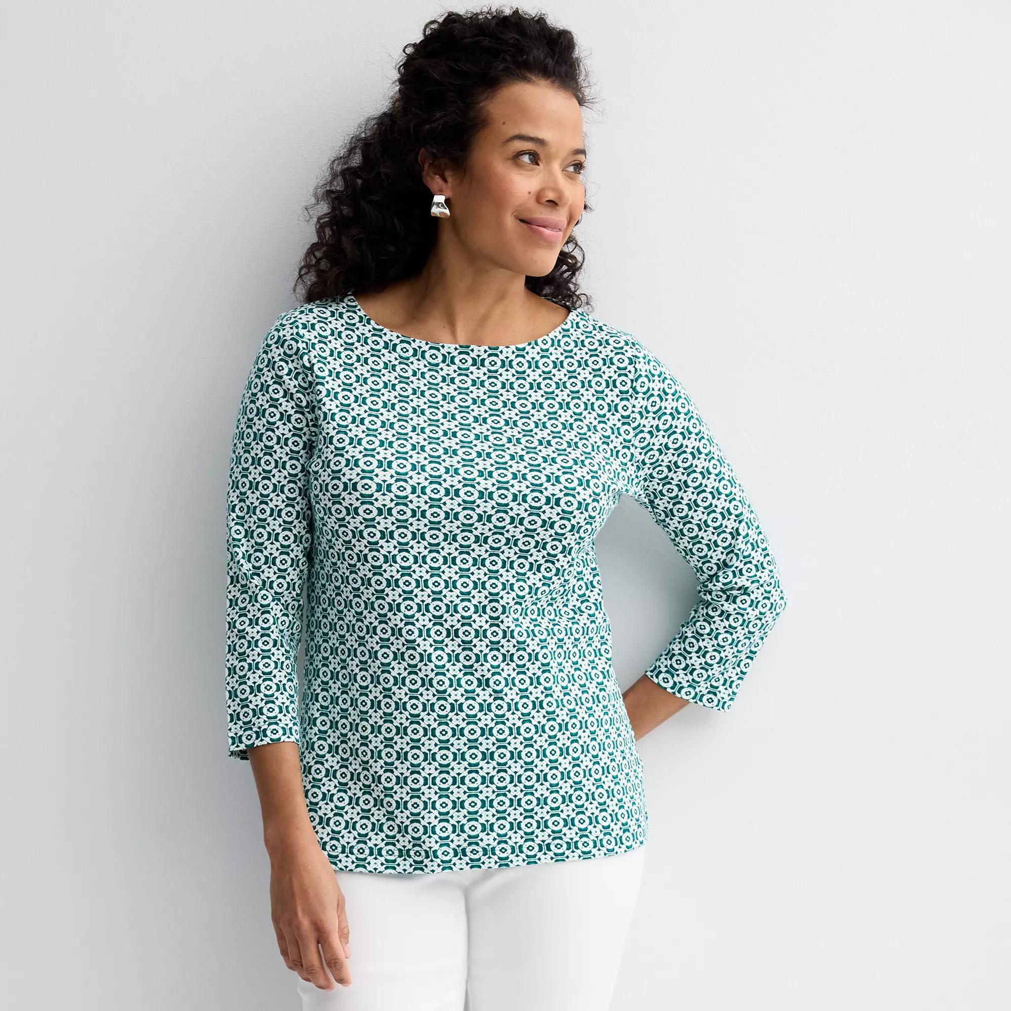 Petite Croft & Barrow® Boatneck Top, Women's, Size: XXL Petite, Green Mod Weave Product Image