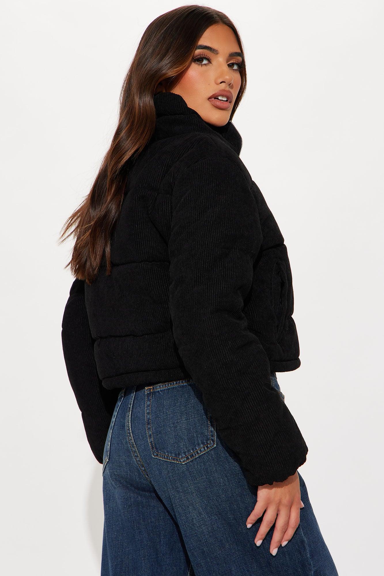 Cozy Corduroy Puffer Jacket - Black Product Image