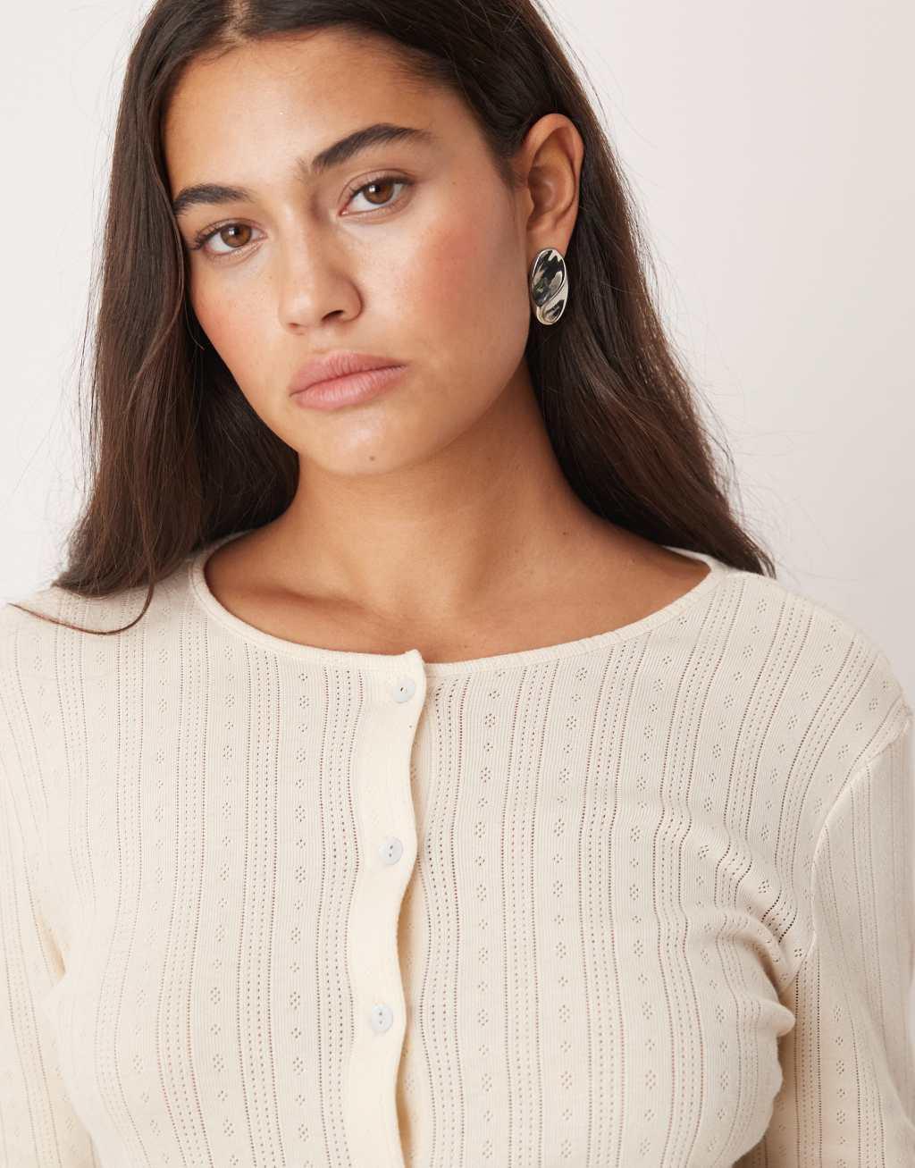 JDY lettuce edge lightweight cardigan in white Product Image