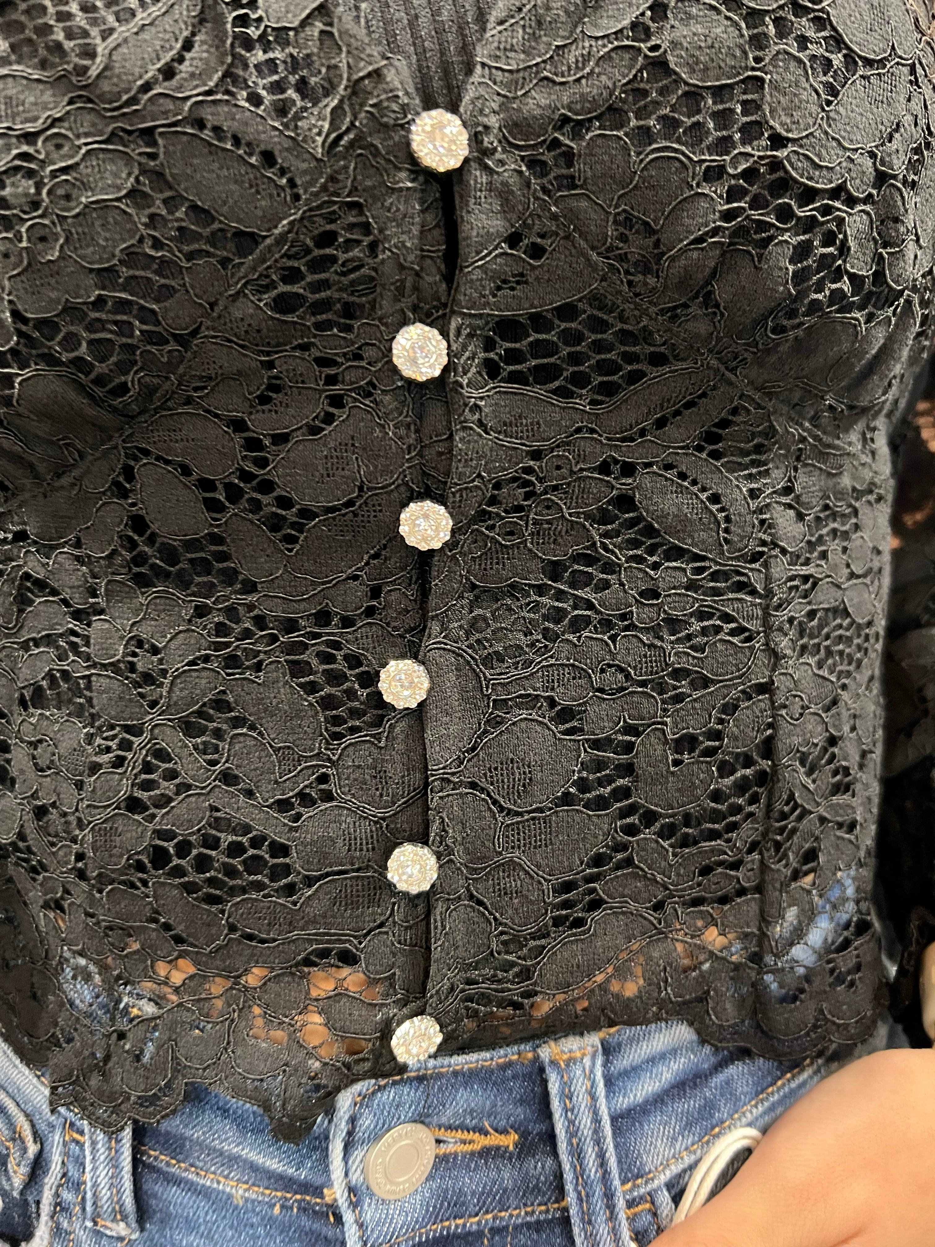 Lace Button Down Long Sleeve Crop Top Product Image