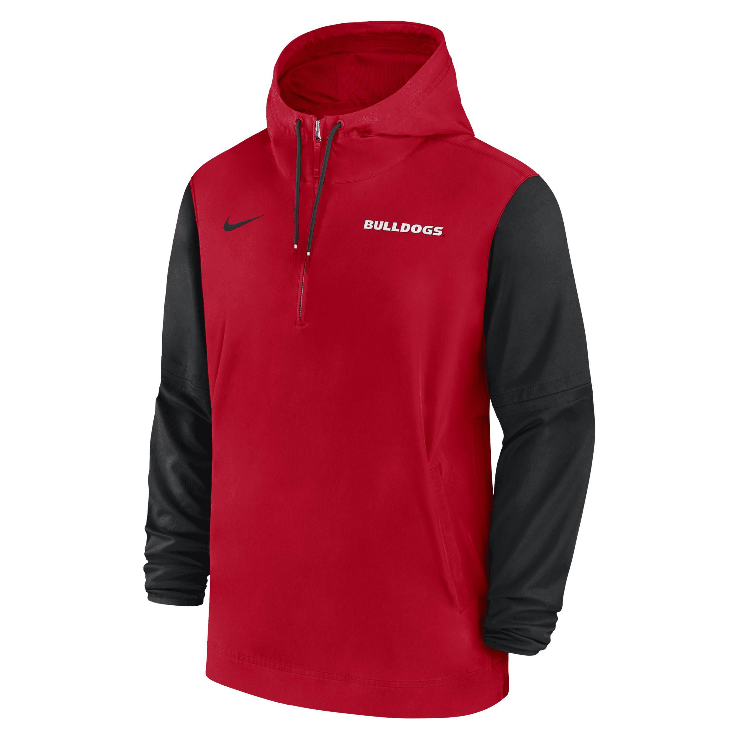Georgia Bulldogs Sideline Pre-Game Player Nike Men's College 1/2-Zip Hooded Jacket Product Image