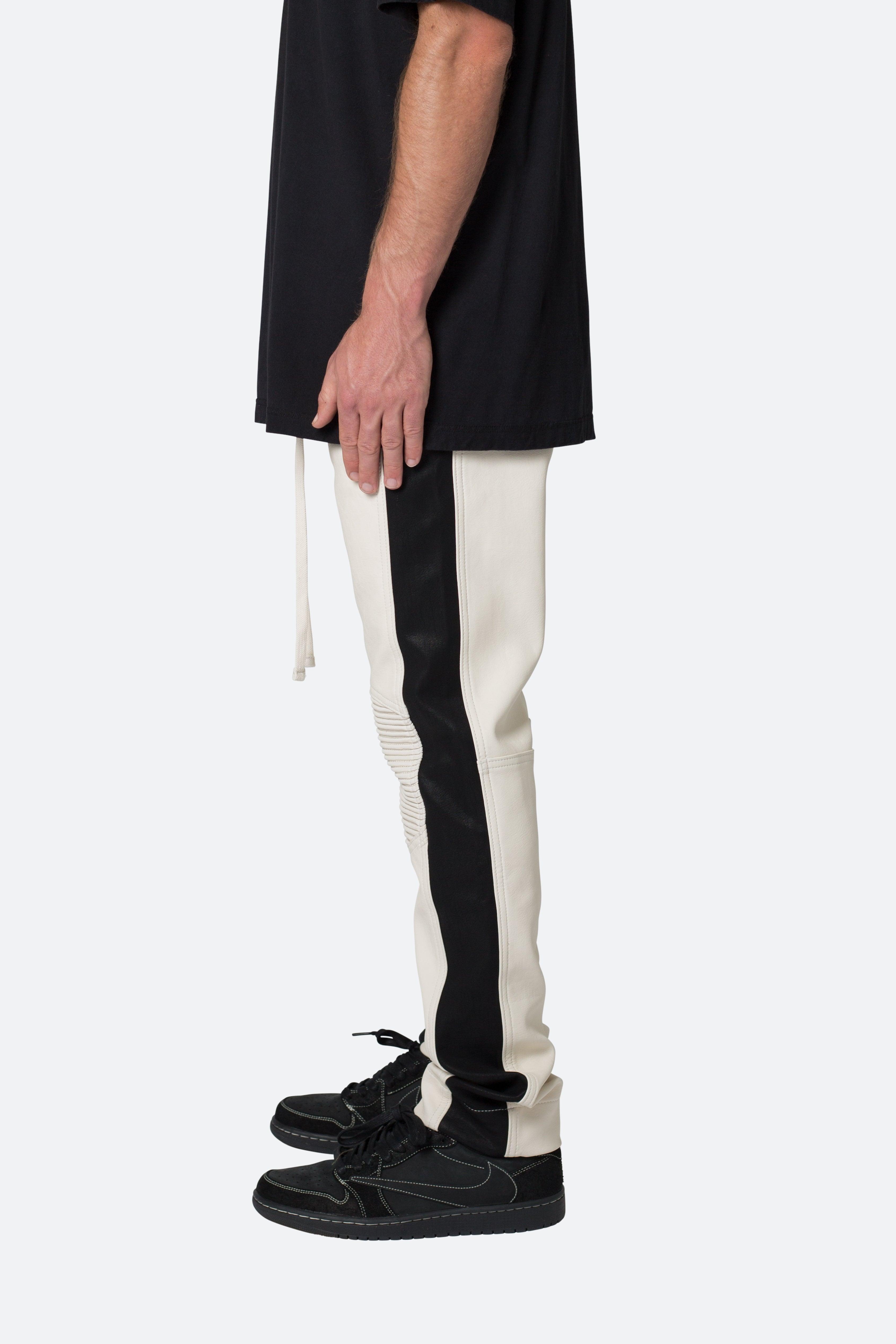 Leather Moto Pants - White/Black Product Image