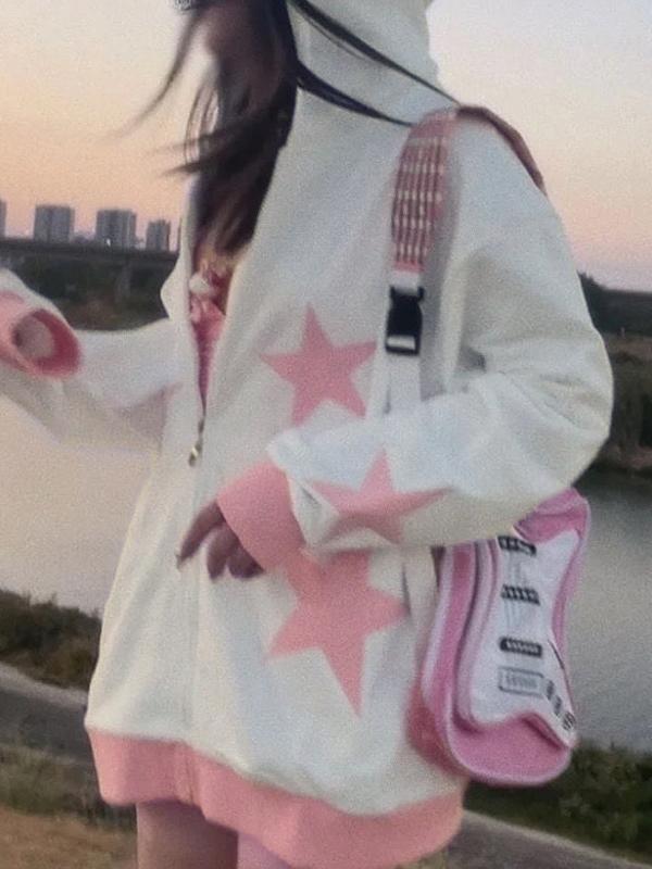 Contrast Color Star Print Oversized Hoodie Product Image
