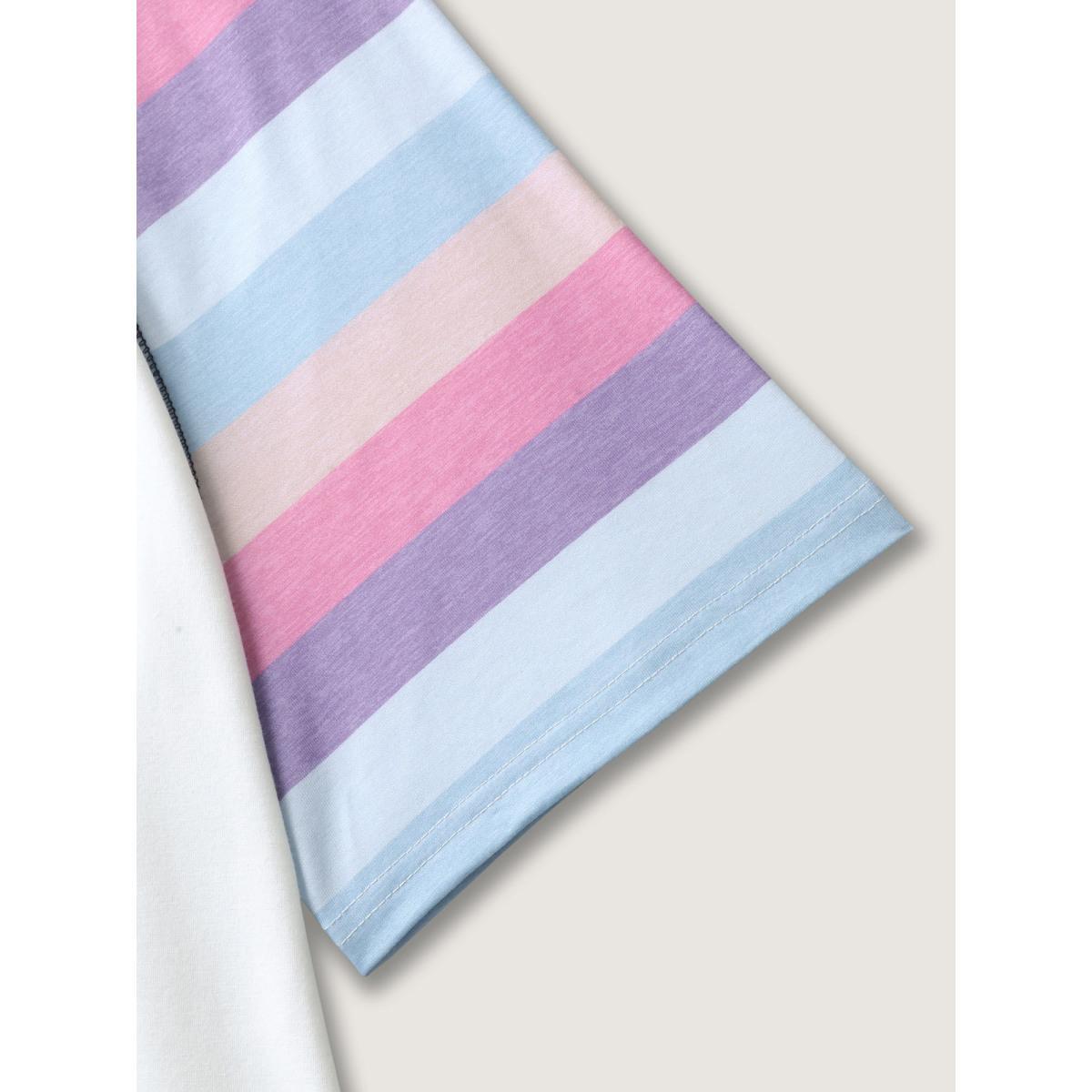 Plus Size Colorful Stripes Raglan Sleeve T-Shirt Originalwhite Women Leisure Topstitching Round Neck Casual T-shirts BloomChic 14-16/1X Product Image