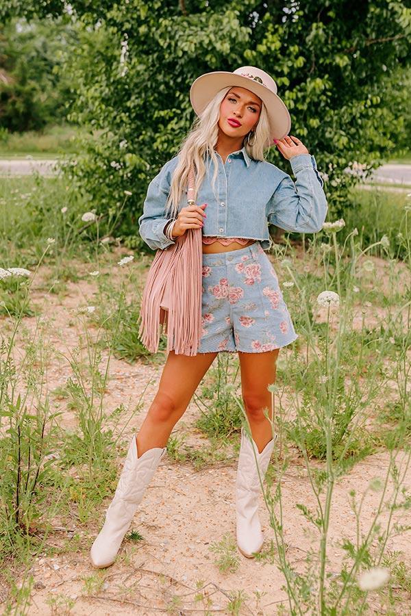 Subtly In Love Chambray Crop Top Product Image