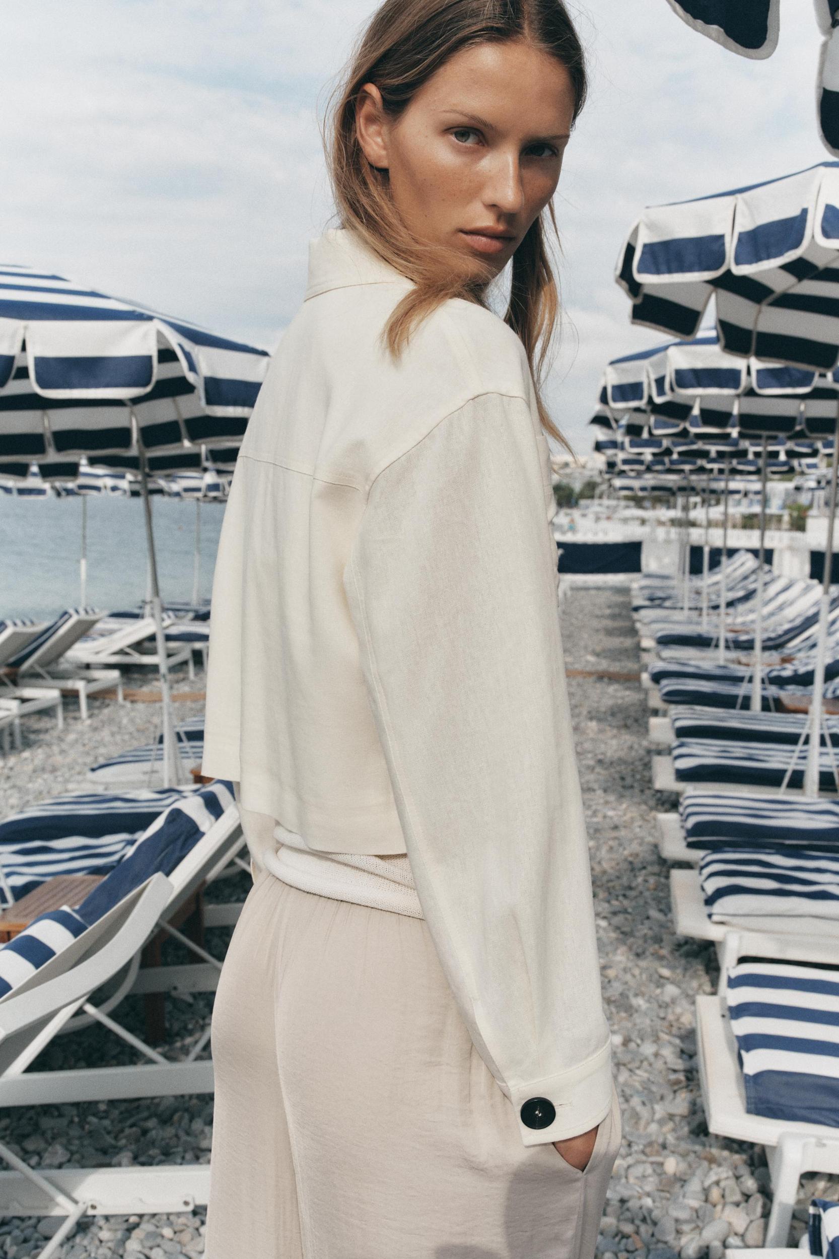 LINEN JACKET WITH CONTRAST SLEEVES Product Image