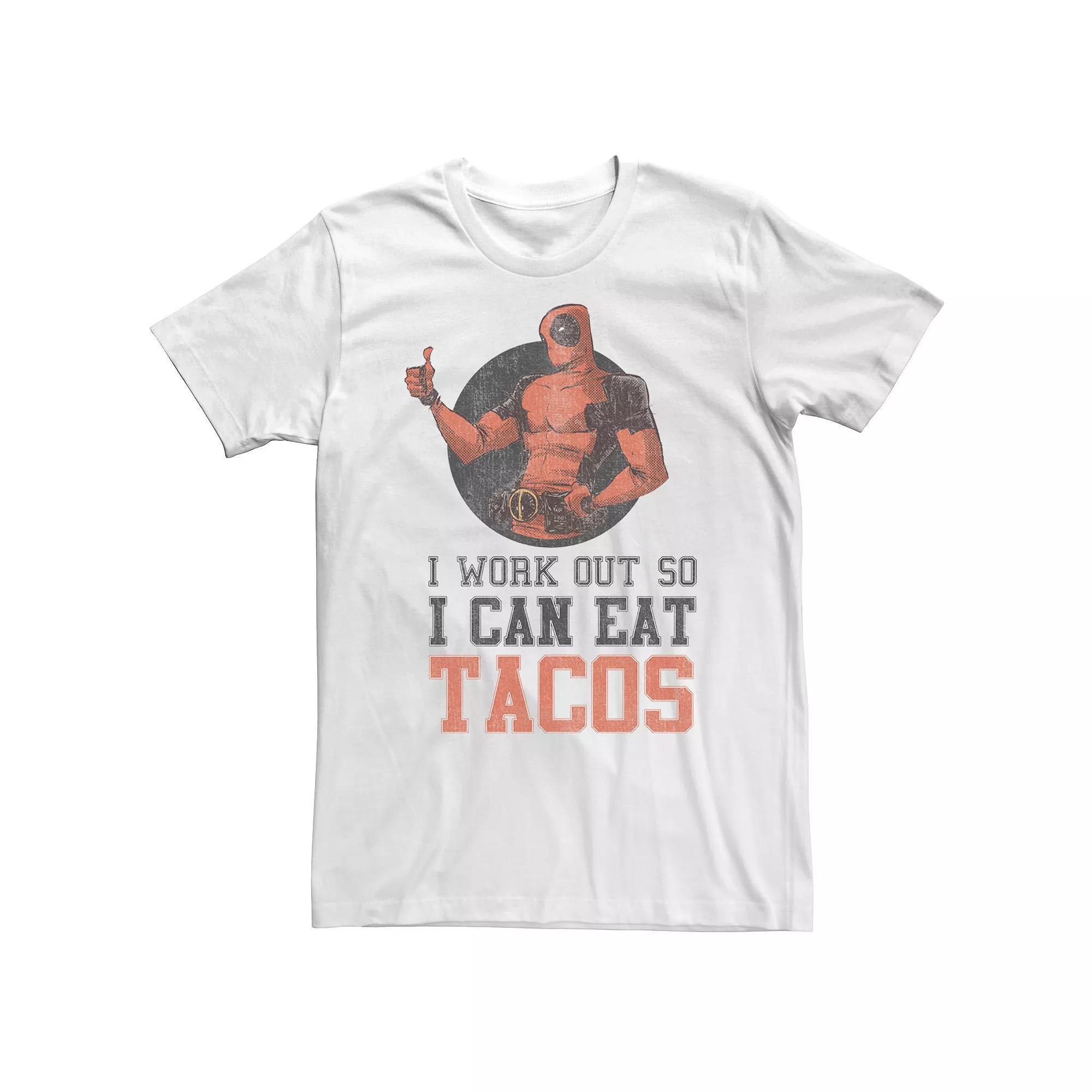 Big & Tall Marvel Deadpool "I Work Out So I Can Eat Tacos" Tee, Men's, Size: 3XL Tall, White Product Image