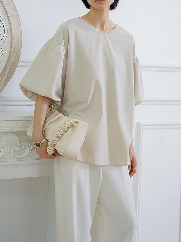 Half Sleeves Loose Solid Color V-Neck Blouses&Shirts Tops Product Image