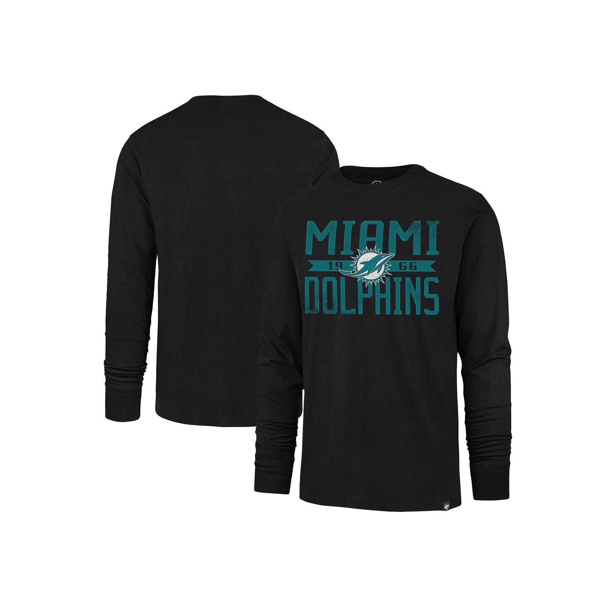 Men's '47 Black Miami Dolphins Wide Out Franklin Long Sleeve T-Shirt, Size: Large Product Image
