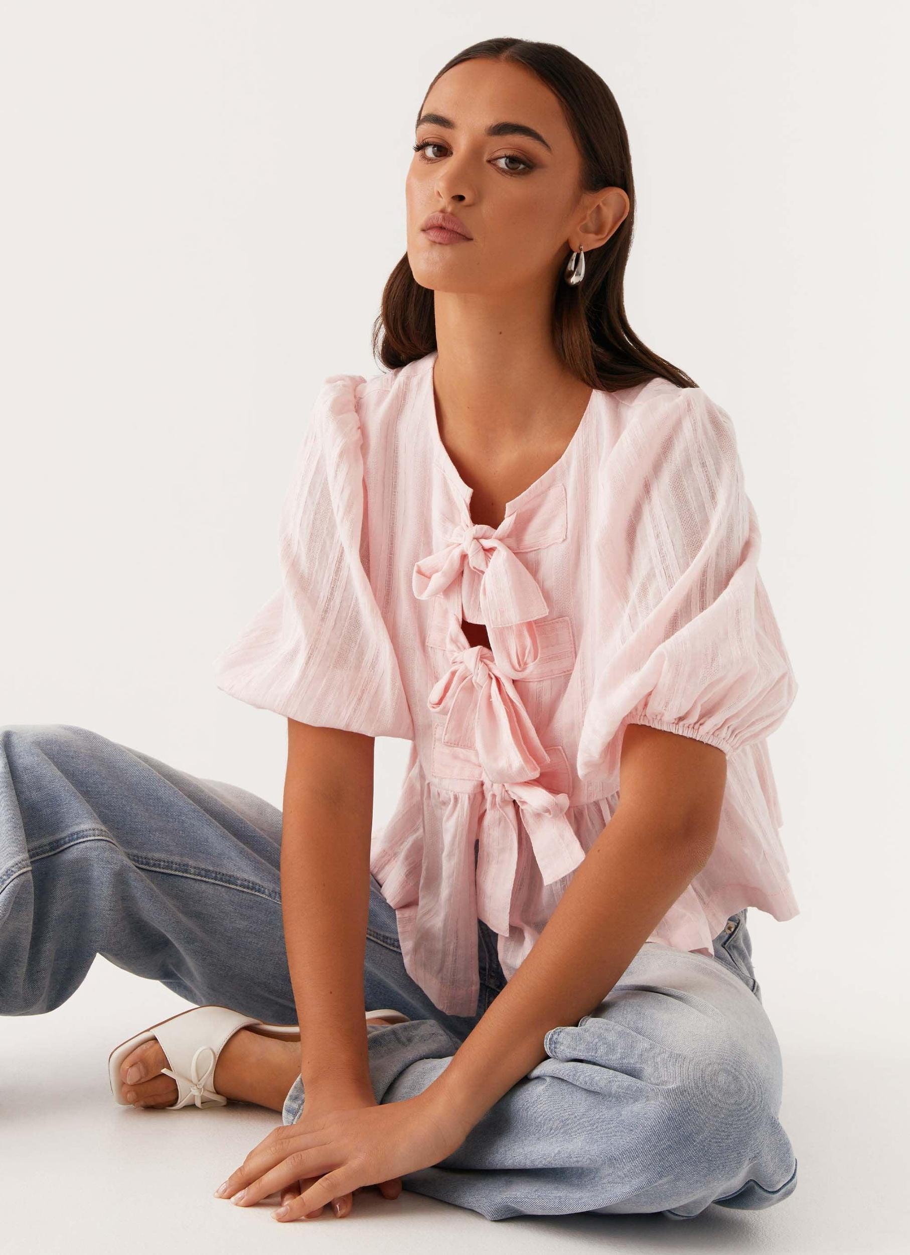 Western Wind Tie Top - Pink Product Image