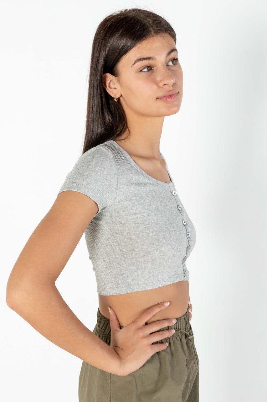 Gray Button Down Crop Tee Product Image