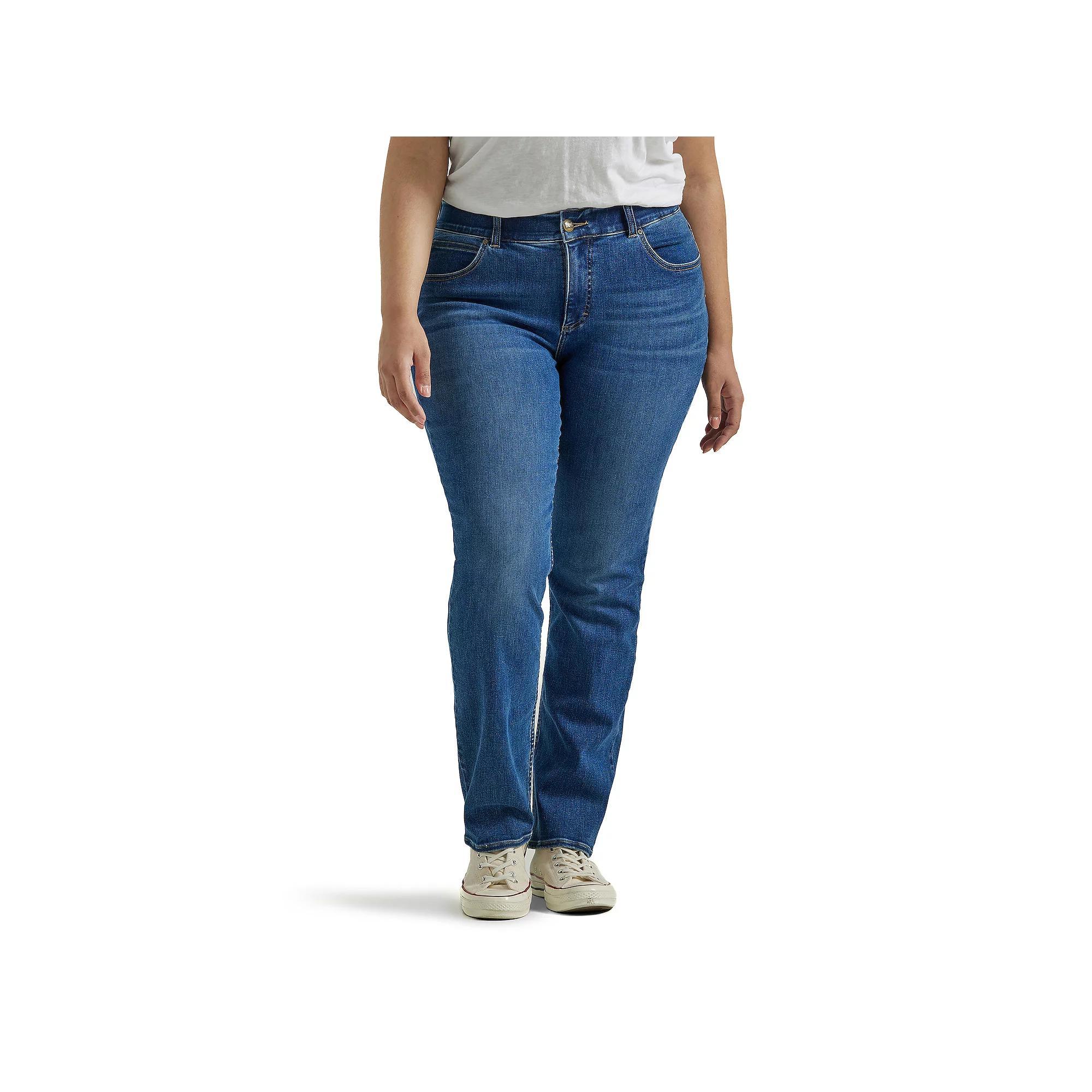 Plus Size Lee Flex Motion Straight-Leg Jeans, Womens Blue Sheen Product Image