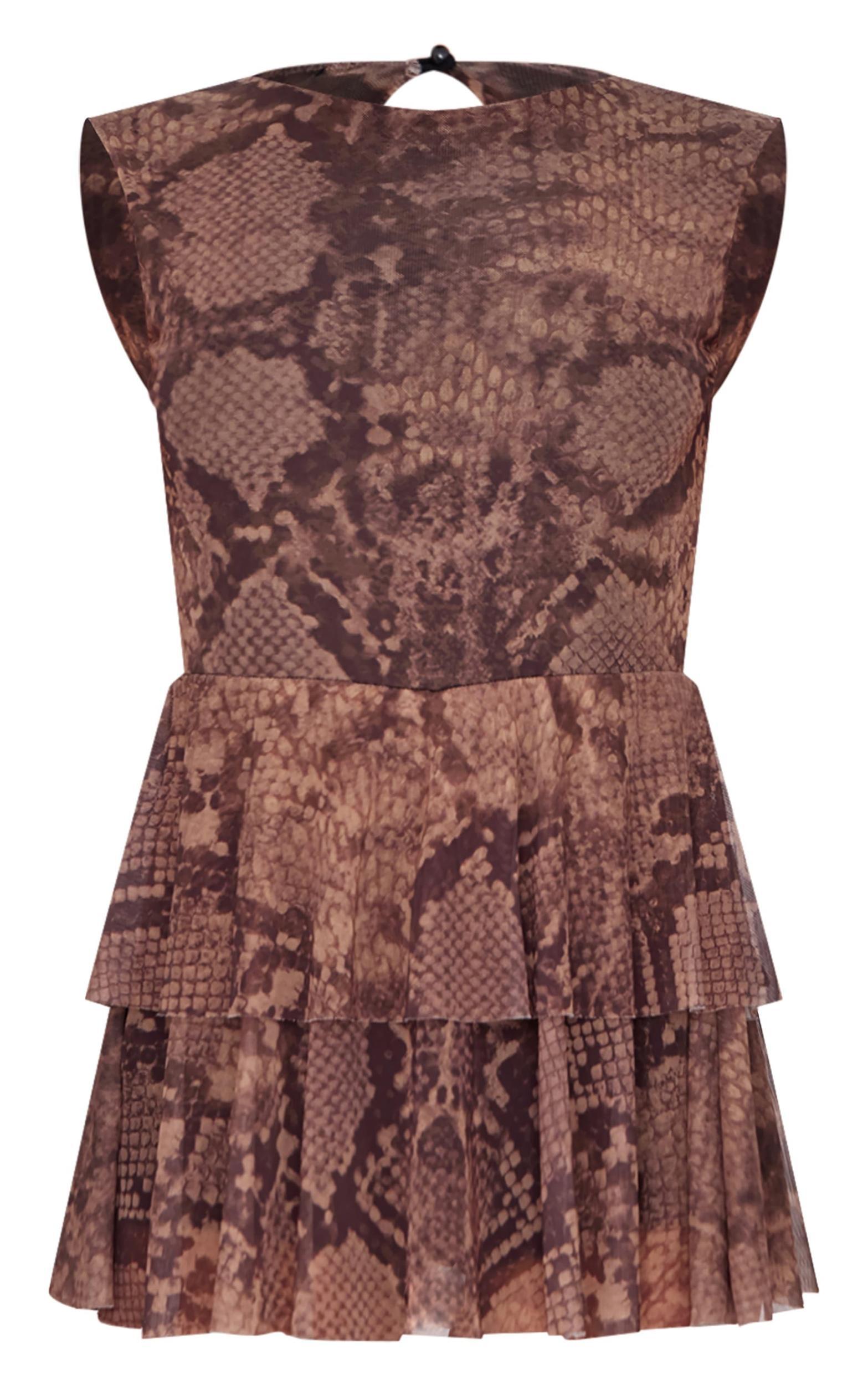 Brown Snake Print Mesh Rara Skort Romper Product Image