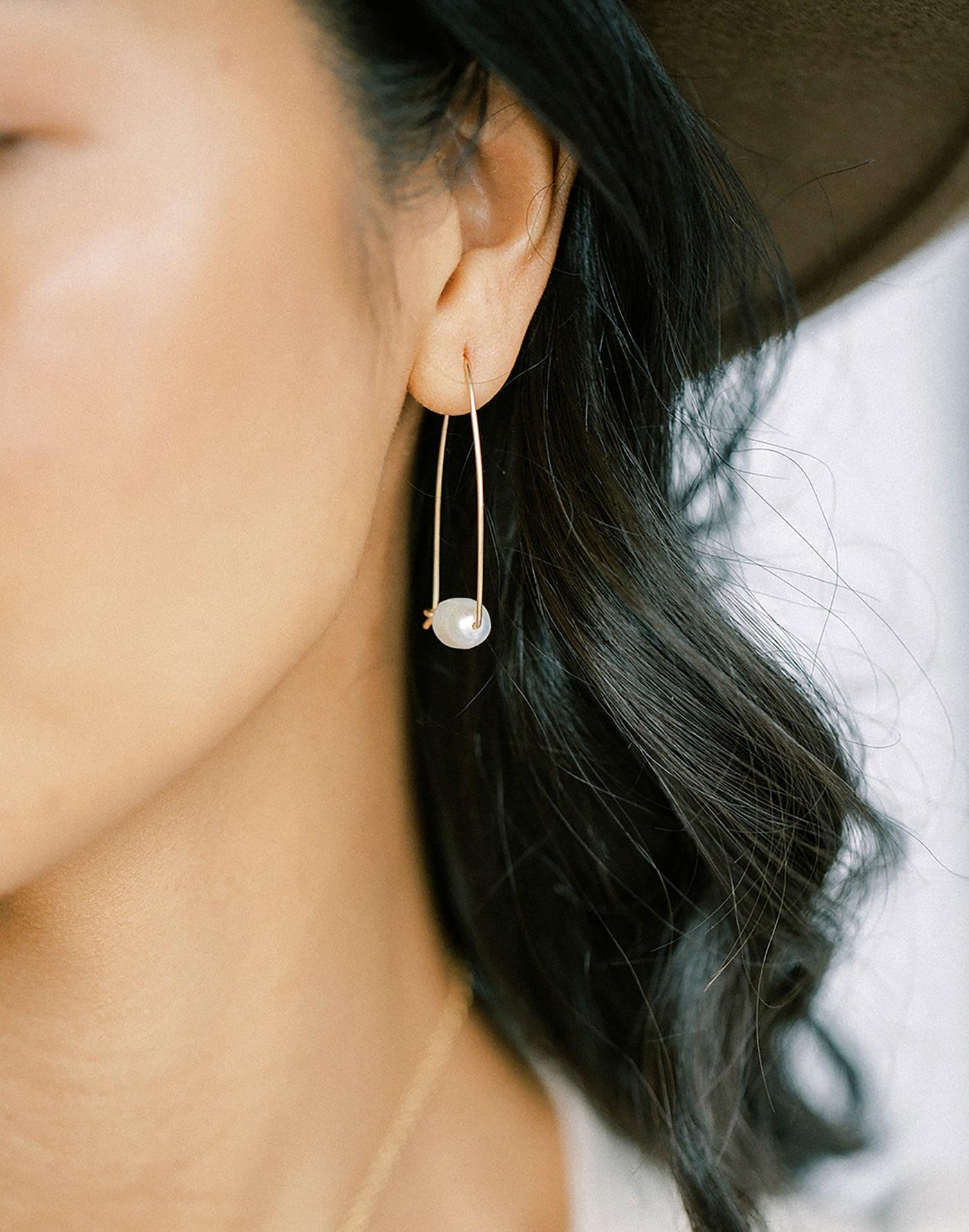 Sara Patino Jewelry Large Floating Pearl Hoops Product Image