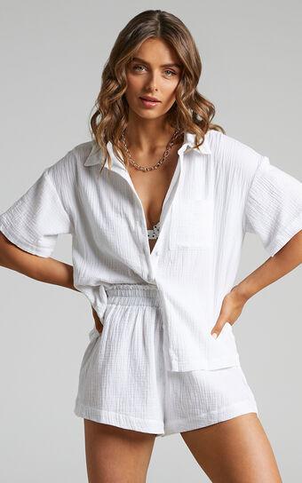 Donita Top - Button Up Shirt Top in White Product Image