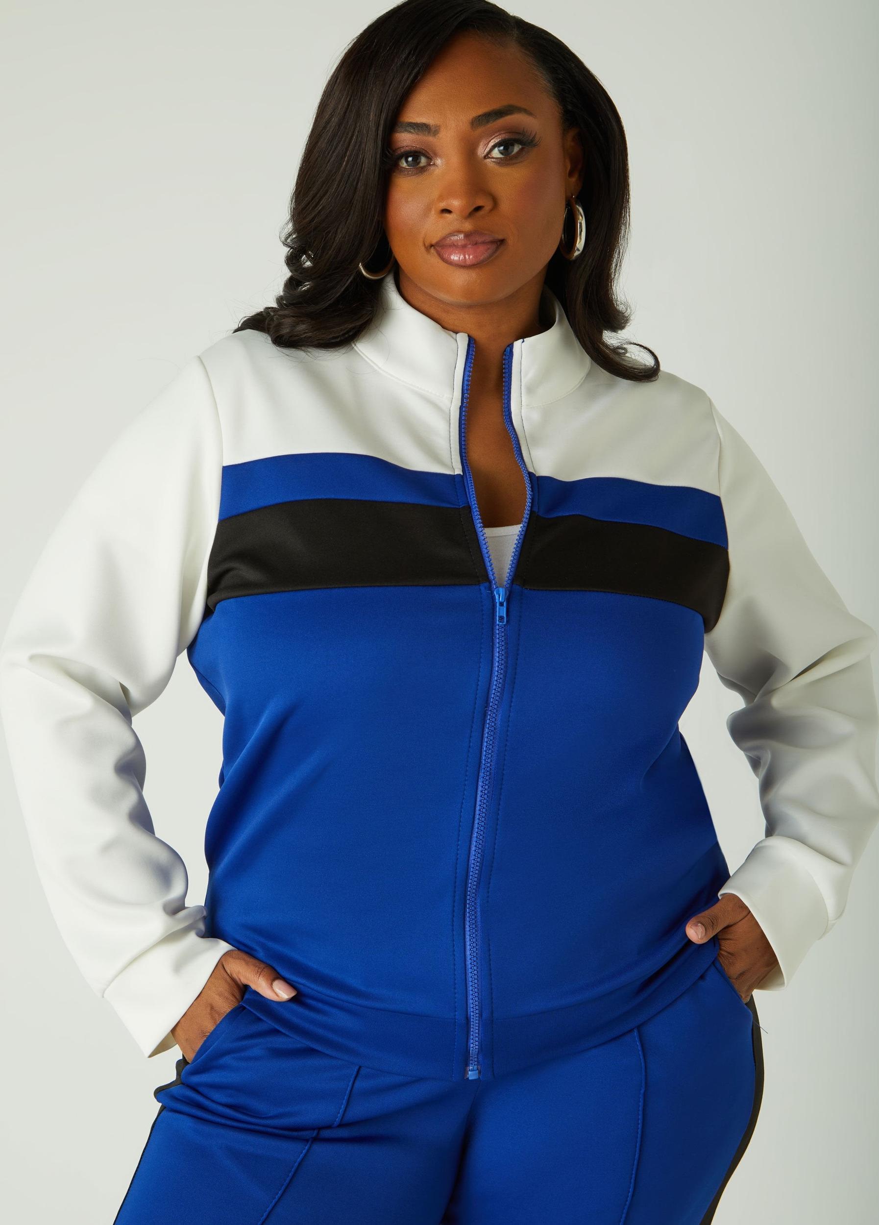 Plus Size Colorblock Zip Front Track Jacket Ashley Stewart Product Image