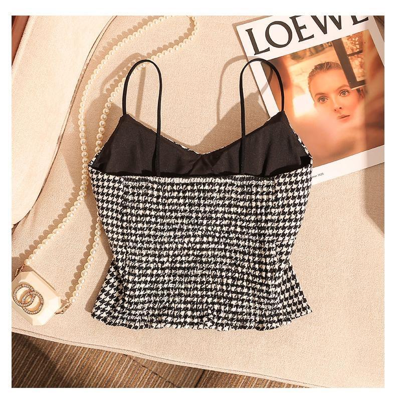 V-Neck Houndstooth Crop Camisole Top Product Image