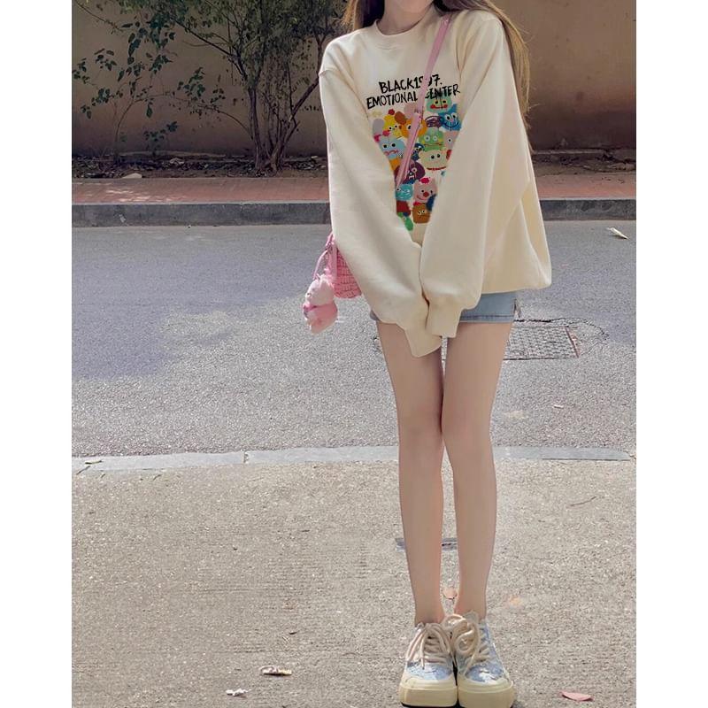 Crew Neck Cartoon Print Sweatshirt Product Image