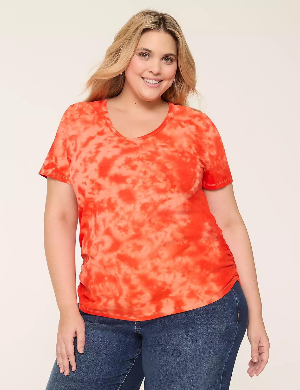 Short-Sleeve V-Neck Side-Ruched Tee Product Image