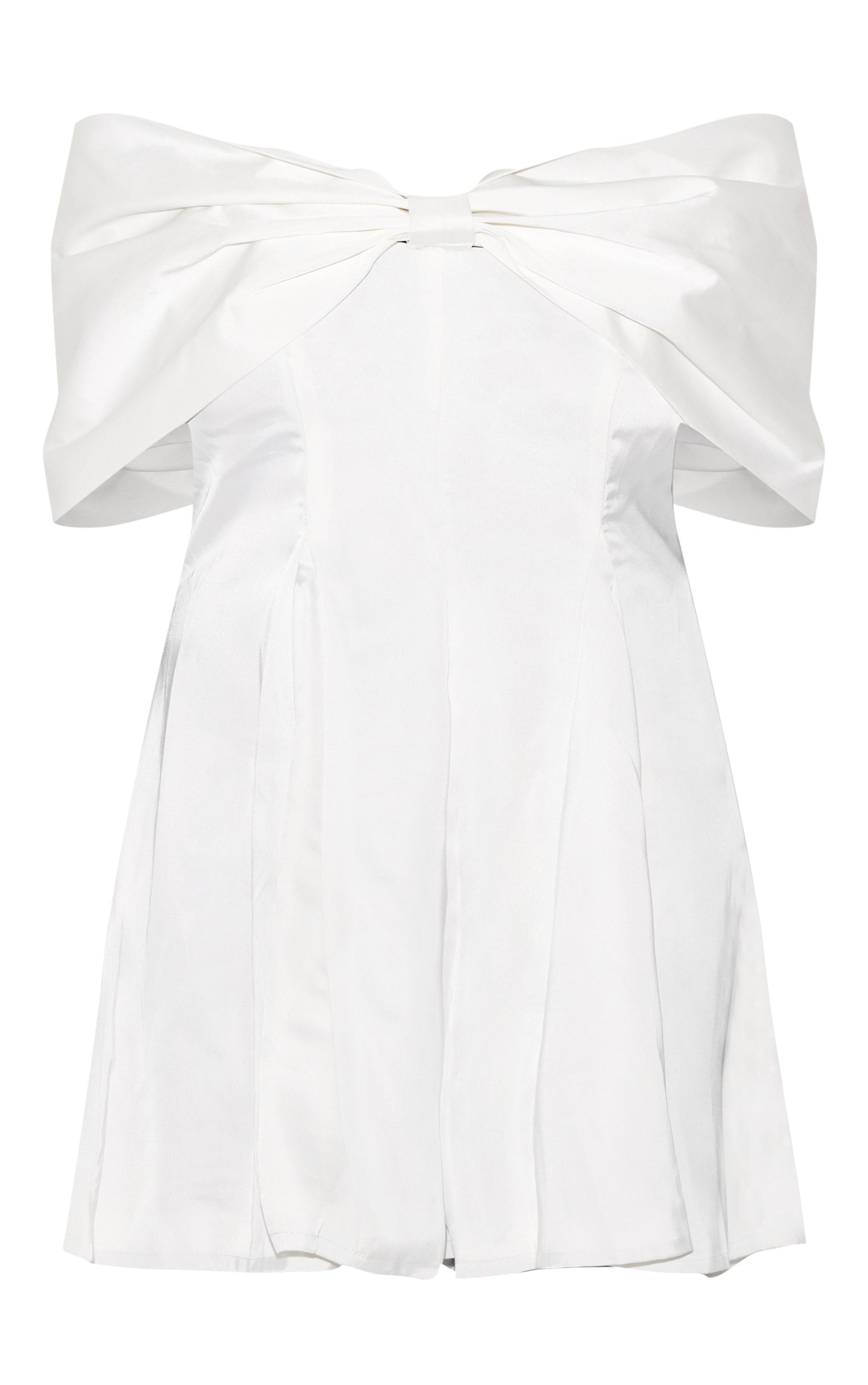 Premium Plus White Satin Extreme Bow Detail Romper Product Image