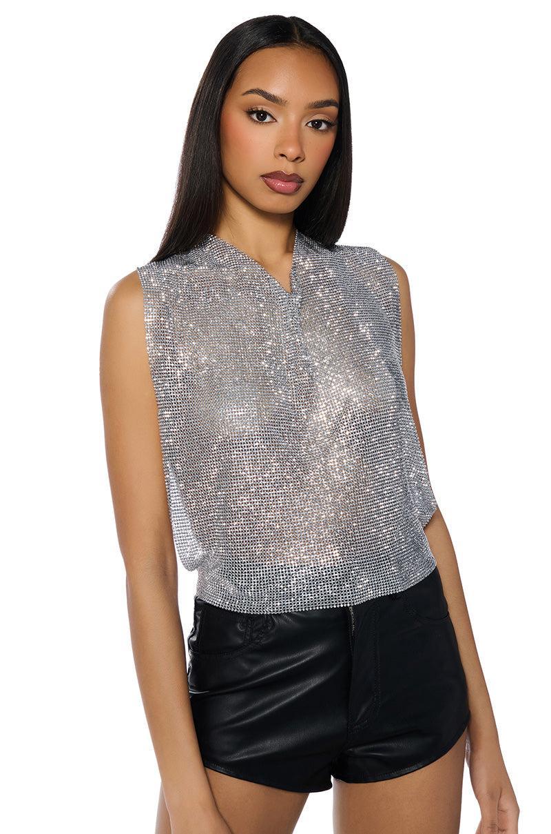 GLISTEN OPEN BACK RHINESTONE CHAIN MAIL TOP Product Image