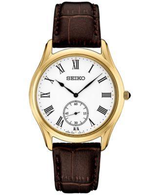 Seiko Mens Essential Cream Dial Brown Leather Strap Watch - SUR421 Product Image