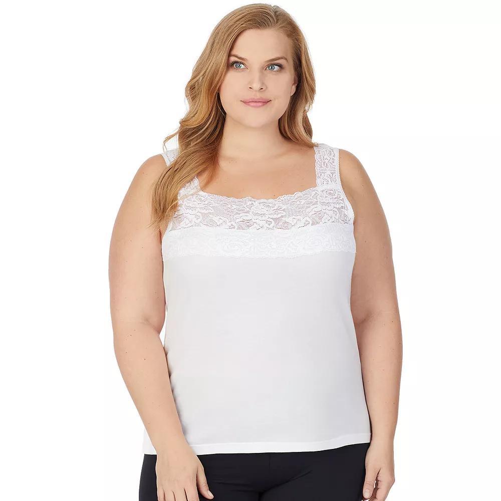 Plus Size Cuddl Duds® SofTech Lace-Trim Squareneck Tank Top, Women's, Size: 1XL, White Product Image