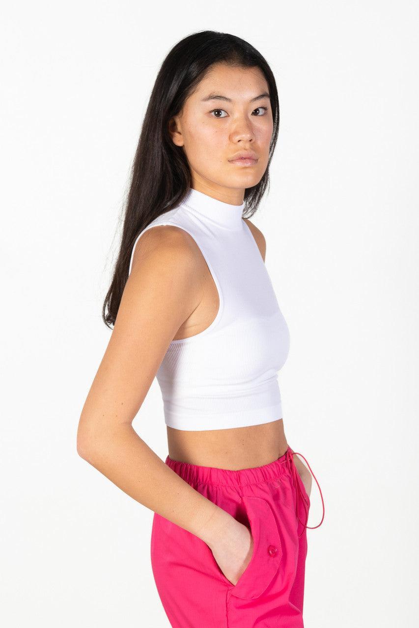 White Mock Neck Crop Tank Product Image