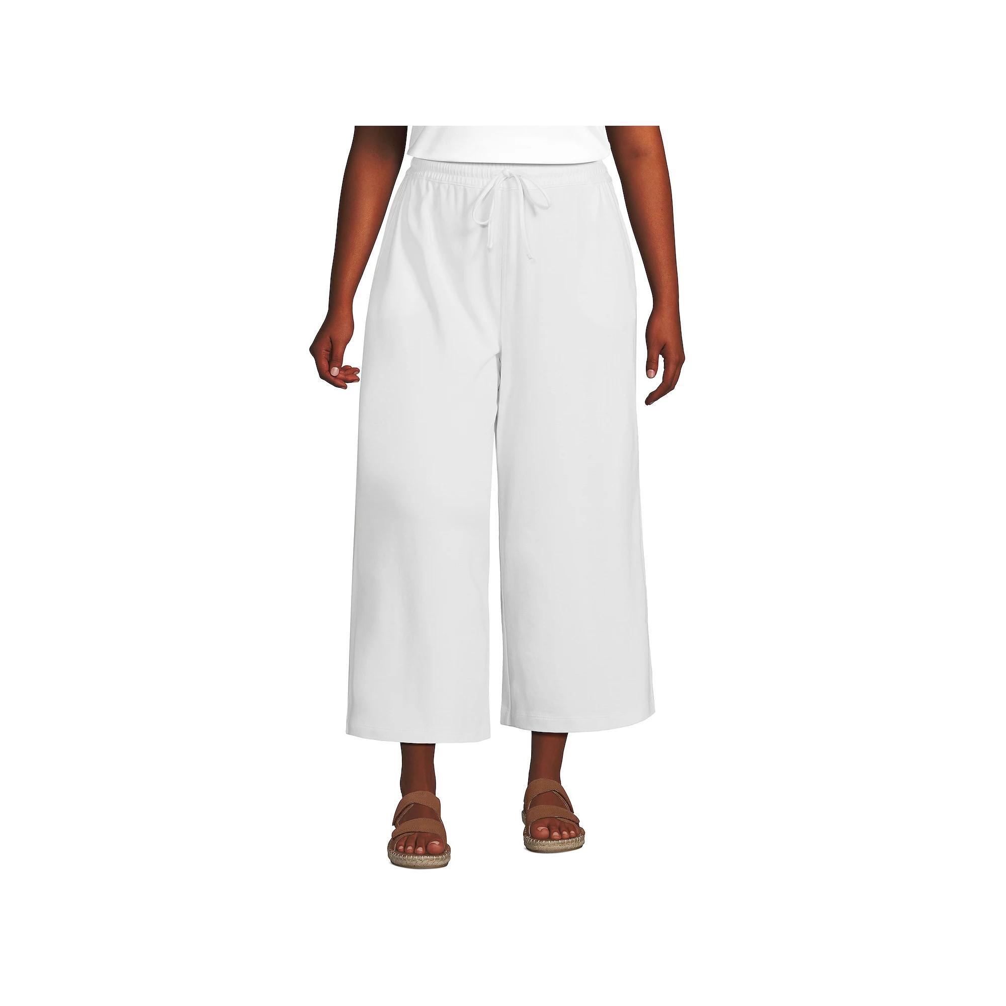 Plus Size Lands' End Sport Knit Wide-Leg Crop Pants, Women's, Size: 3XL, White Product Image