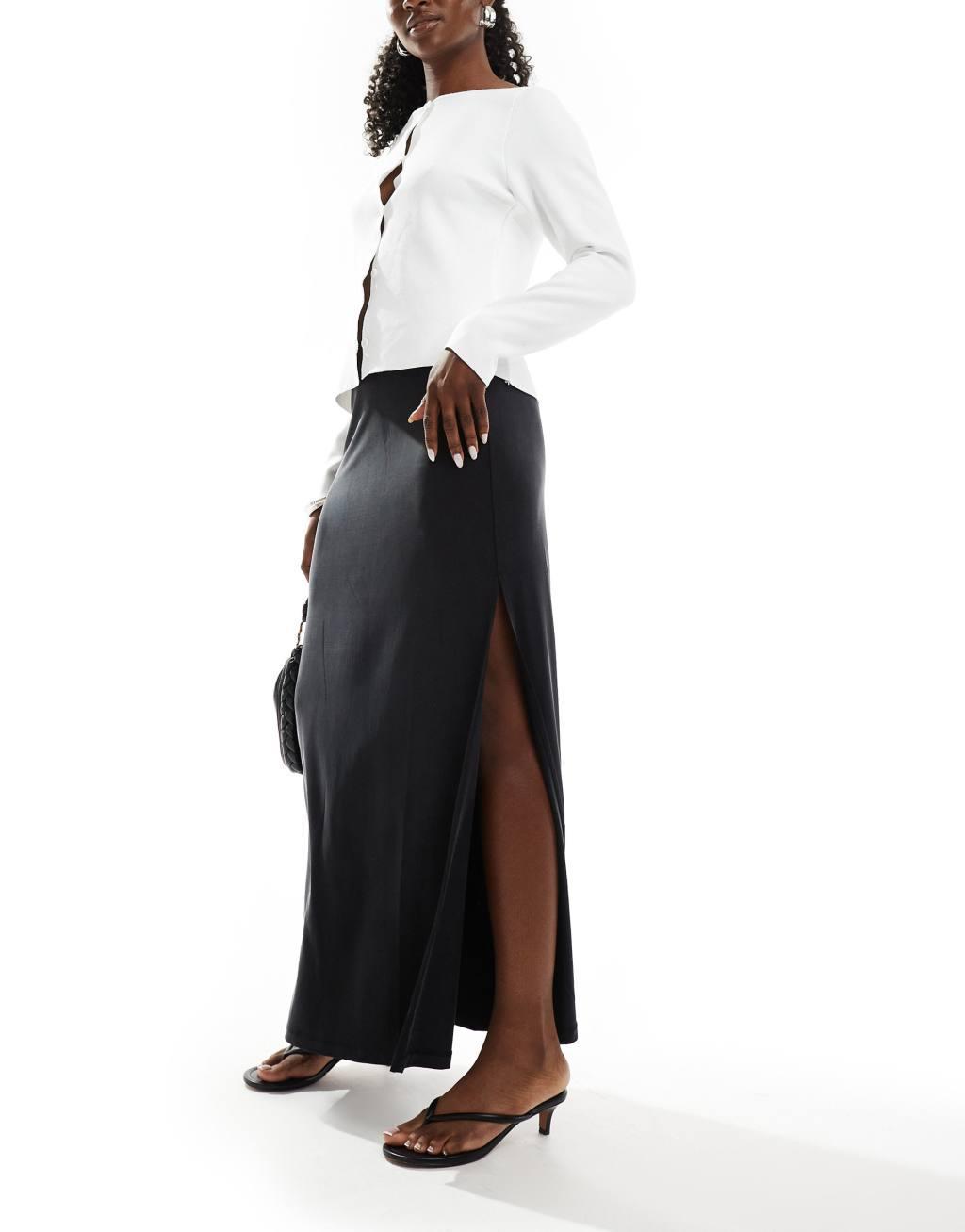 & Other Stories fluid jersey maxi skirt with side slit in black Product Image