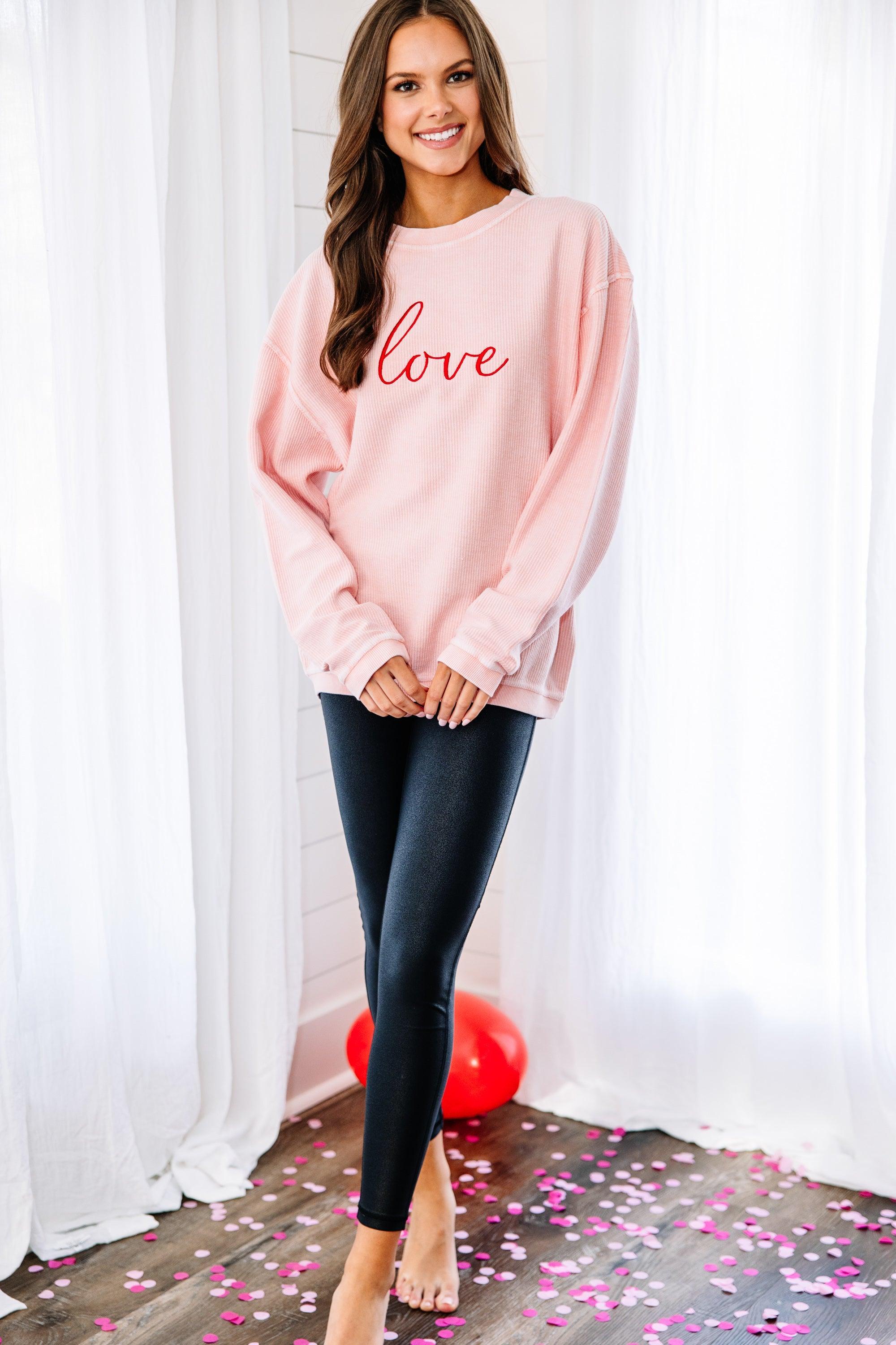 Simple Love Blush Pink Embroidered Corded Sweatshirt Female Product Image