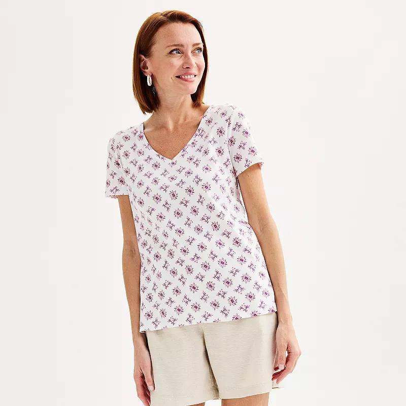 Petite Croft & Barrow Essential V-Neck Tee, Womens Pink Garden Geo Product Image