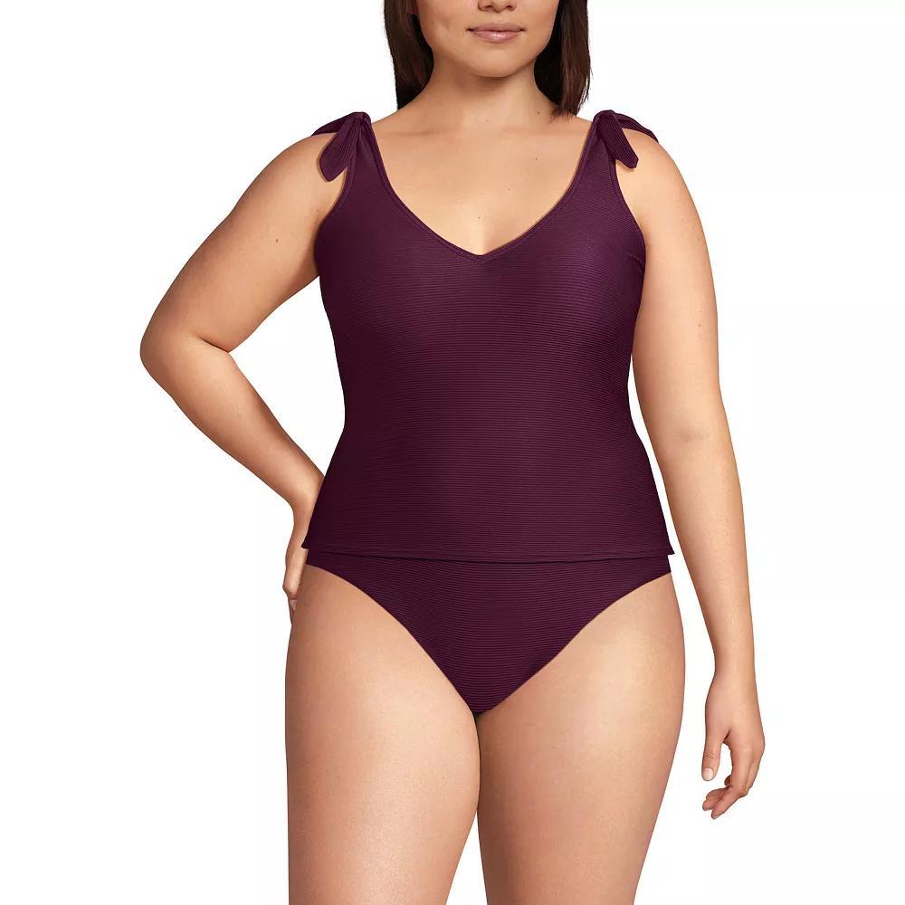 Plus Size Lands' End Tie Shoulder Ribbed Flutter Tankini Top, Women's, Size: 24 W, Dark Red Ottoman Product Image